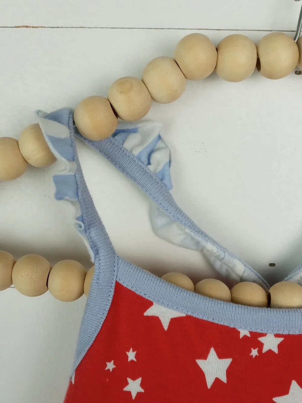 Cat & Jack girls size 6-9 mos light blue red star outfit ruffle stripe fabric